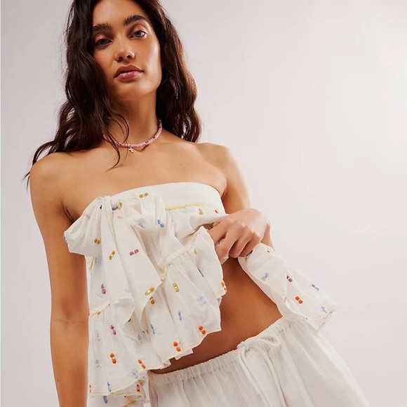 Free People Tie A Bow Top- Strapless Cropped Top- Small - Picture 4 of 12